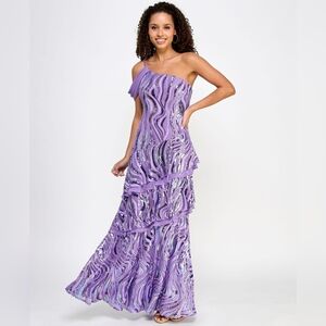 NWT Morgan & Company Lavender Sequin Embellished Tiered Gown